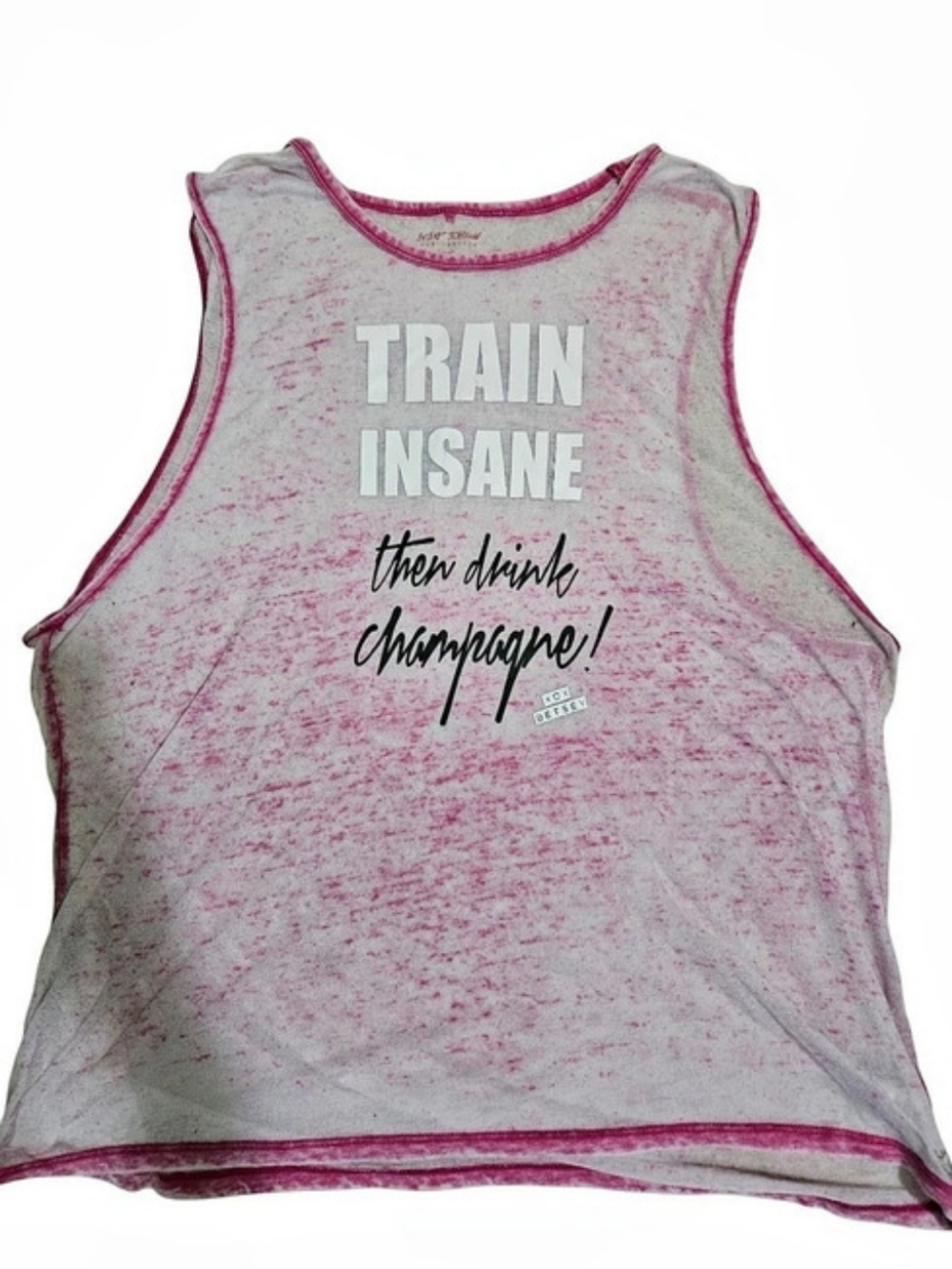 Betsey Johnson Train Insane Then Drink Champagne Pink Tank Top